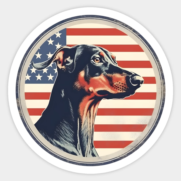 Dobermann on a vintage distressed American flag Sticker by Clearmind Arts